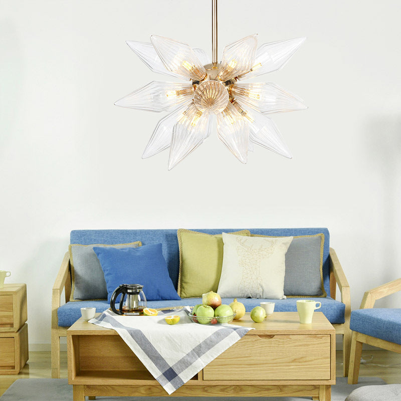 Diamond Clear/Amber Glass Chandelier Industrial 9/12/15 Heads Kitchen Pendant Lighting Fixture in Chrome/Gold 18 Gold Clear Clearhalo 'Ceiling Lights' 'Chandeliers' 'Close To Ceiling Lights' 'Glass shade' 'Glass' 'Industrial Chandeliers' 'Industrial' 'Middle Century Chandeliers' 'Tiffany' Lighting' 1423459