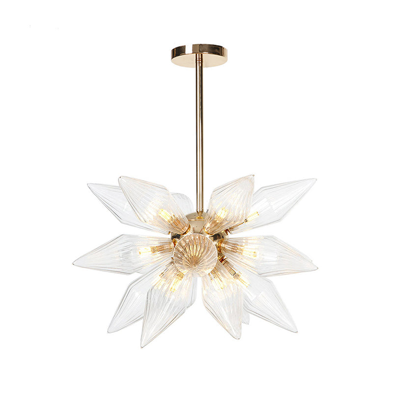 Diamond Clear/Amber Glass Chandelier Industrial 9/12/15 Heads Kitchen Pendant Lighting Fixture in Chrome/Gold Clearhalo 'Ceiling Lights' 'Chandeliers' 'Close To Ceiling Lights' 'Glass shade' 'Glass' 'Industrial Chandeliers' 'Industrial' 'Middle Century Chandeliers' 'Tiffany' Lighting' 1423460