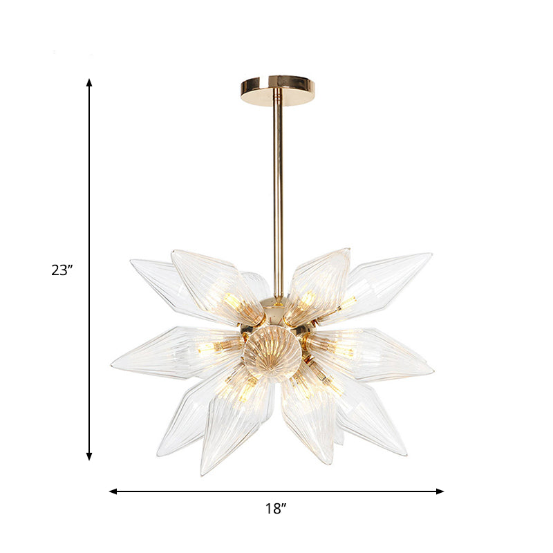 Diamond Clear/Amber Glass Chandelier Industrial 9/12/15 Heads Kitchen Pendant Lighting Fixture in Chrome/Gold Clearhalo 'Ceiling Lights' 'Chandeliers' 'Close To Ceiling Lights' 'Glass shade' 'Glass' 'Industrial Chandeliers' 'Industrial' 'Middle Century Chandeliers' 'Tiffany' Lighting' 1423461