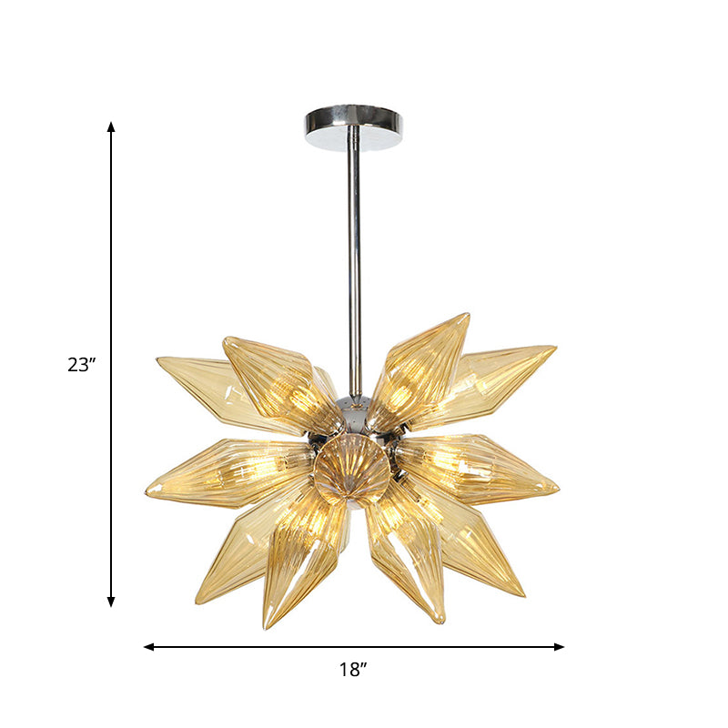 Diamond Clear/Amber Glass Chandelier Industrial 9/12/15 Heads Kitchen Pendant Lighting Fixture in Chrome/Gold Clearhalo 'Ceiling Lights' 'Chandeliers' 'Close To Ceiling Lights' 'Glass shade' 'Glass' 'Industrial Chandeliers' 'Industrial' 'Middle Century Chandeliers' 'Tiffany' Lighting' 1423465