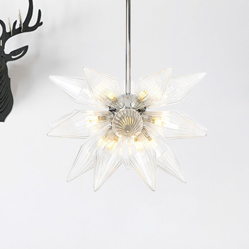 Diamond Clear/Amber Glass Chandelier Industrial 9/12/15 Heads Kitchen Pendant Lighting Fixture in Chrome/Gold Clearhalo 'Ceiling Lights' 'Chandeliers' 'Close To Ceiling Lights' 'Glass shade' 'Glass' 'Industrial Chandeliers' 'Industrial' 'Middle Century Chandeliers' 'Tiffany' Lighting' 1423466