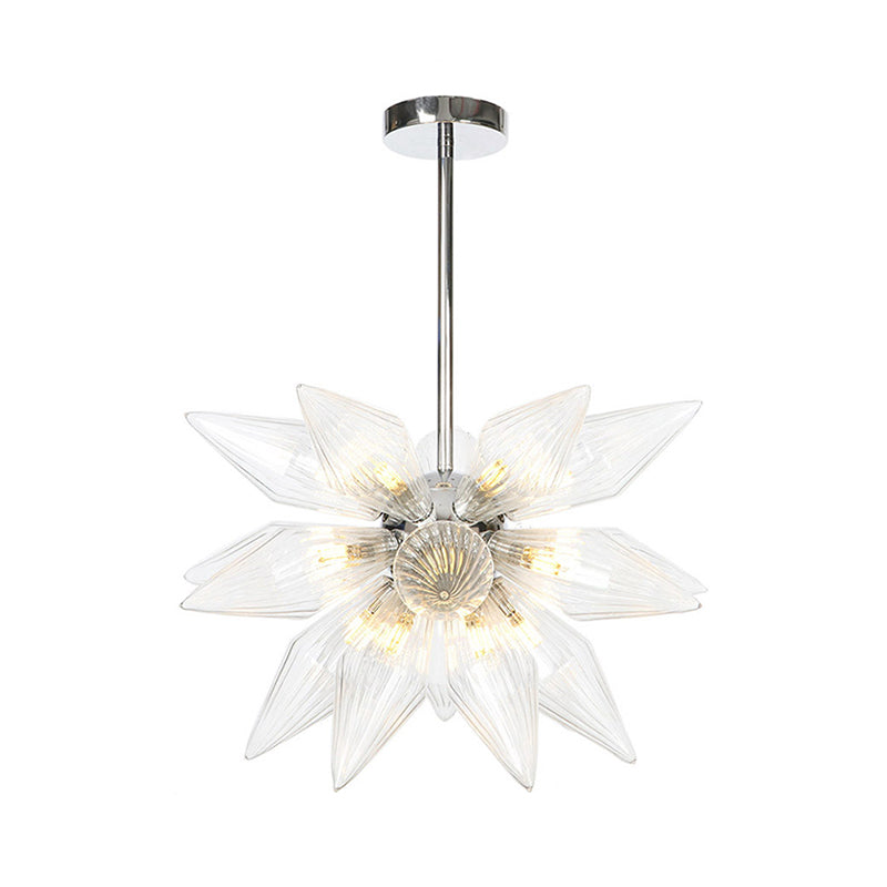 Diamond Clear/Amber Glass Chandelier Industrial 9/12/15 Heads Kitchen Pendant Lighting Fixture in Chrome/Gold Clearhalo 'Ceiling Lights' 'Chandeliers' 'Close To Ceiling Lights' 'Glass shade' 'Glass' 'Industrial Chandeliers' 'Industrial' 'Middle Century Chandeliers' 'Tiffany' Lighting' 1423468