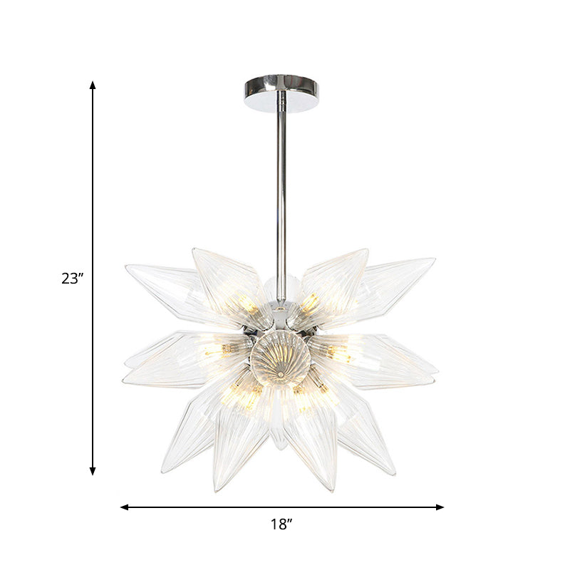 Diamond Clear/Amber Glass Chandelier Industrial 9/12/15 Heads Kitchen Pendant Lighting Fixture in Chrome/Gold Clearhalo 'Ceiling Lights' 'Chandeliers' 'Close To Ceiling Lights' 'Glass shade' 'Glass' 'Industrial Chandeliers' 'Industrial' 'Middle Century Chandeliers' 'Tiffany' Lighting' 1423469