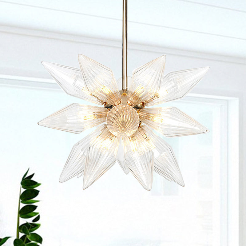 Diamond Clear/Amber Glass Chandelier Industrial 9/12/15 Heads Kitchen Pendant Lighting Fixture in Chrome/Gold Clearhalo 'Ceiling Lights' 'Chandeliers' 'Close To Ceiling Lights' 'Glass shade' 'Glass' 'Industrial Chandeliers' 'Industrial' 'Middle Century Chandeliers' 'Tiffany' Lighting' 1423470