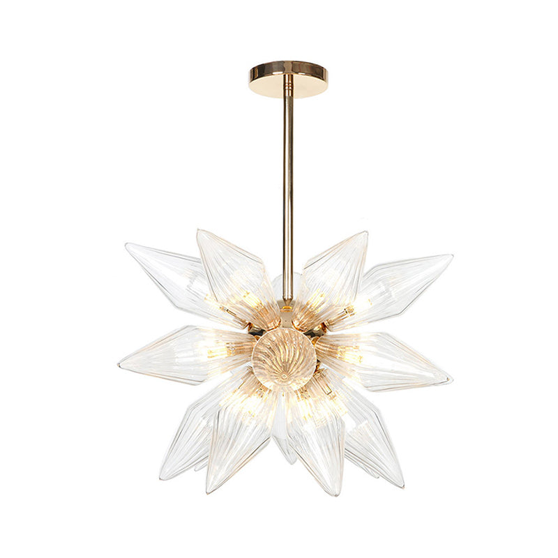 Diamond Clear/Amber Glass Chandelier Industrial 9/12/15 Heads Kitchen Pendant Lighting Fixture in Chrome/Gold Clearhalo 'Ceiling Lights' 'Chandeliers' 'Close To Ceiling Lights' 'Glass shade' 'Glass' 'Industrial Chandeliers' 'Industrial' 'Middle Century Chandeliers' 'Tiffany' Lighting' 1423472