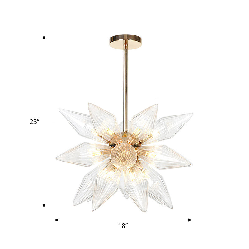 Diamond Clear/Amber Glass Chandelier Industrial 9/12/15 Heads Kitchen Pendant Lighting Fixture in Chrome/Gold Clearhalo 'Ceiling Lights' 'Chandeliers' 'Close To Ceiling Lights' 'Glass shade' 'Glass' 'Industrial Chandeliers' 'Industrial' 'Middle Century Chandeliers' 'Tiffany' Lighting' 1423473