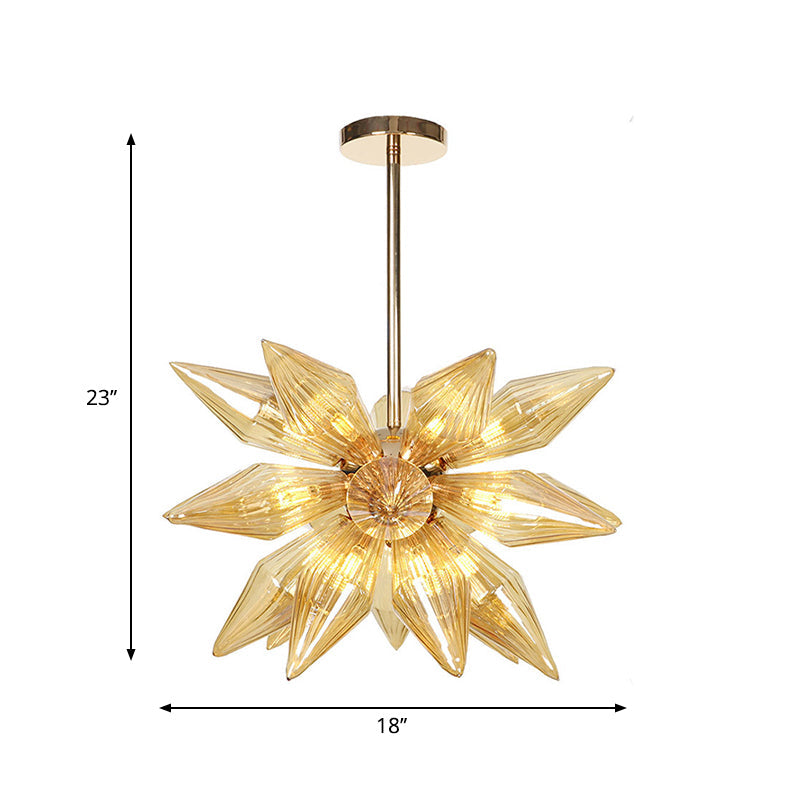 Diamond Clear/Amber Glass Chandelier Industrial 9/12/15 Heads Kitchen Pendant Lighting Fixture in Chrome/Gold Clearhalo 'Ceiling Lights' 'Chandeliers' 'Close To Ceiling Lights' 'Glass shade' 'Glass' 'Industrial Chandeliers' 'Industrial' 'Middle Century Chandeliers' 'Tiffany' Lighting' 1423477