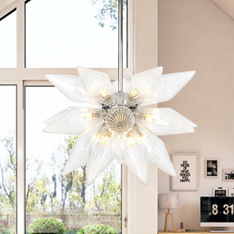 Diamond Clear/Amber Glass Chandelier Industrial 9/12/15 Heads Kitchen Pendant Lighting Fixture in Chrome/Gold Clearhalo 'Ceiling Lights' 'Chandeliers' 'Close To Ceiling Lights' 'Glass shade' 'Glass' 'Industrial Chandeliers' 'Industrial' 'Middle Century Chandeliers' 'Tiffany' Lighting' 1423478