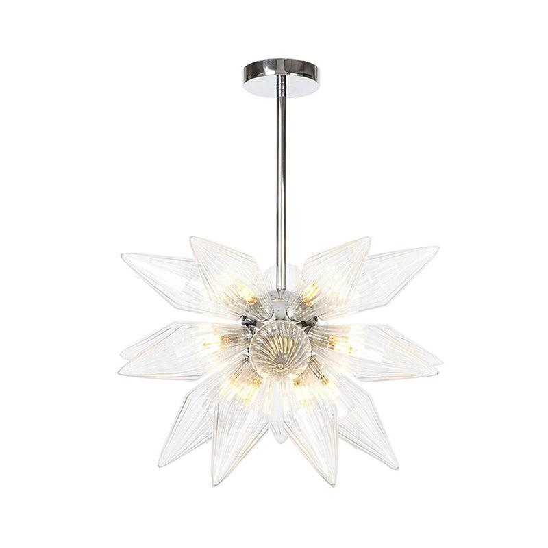 Diamond Clear/Amber Glass Chandelier Industrial 9/12/15 Heads Kitchen Pendant Lighting Fixture in Chrome/Gold Clearhalo 'Ceiling Lights' 'Chandeliers' 'Close To Ceiling Lights' 'Glass shade' 'Glass' 'Industrial Chandeliers' 'Industrial' 'Middle Century Chandeliers' 'Tiffany' Lighting' 1423480