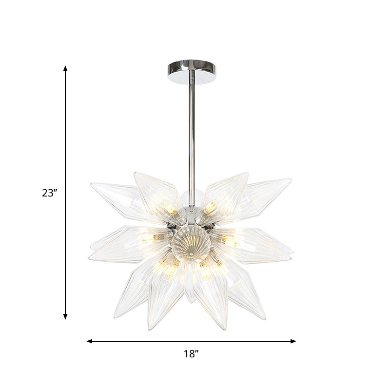Diamond Clear/Amber Glass Chandelier Industrial 9/12/15 Heads Kitchen Pendant Lighting Fixture in Chrome/Gold Clearhalo 'Ceiling Lights' 'Chandeliers' 'Close To Ceiling Lights' 'Glass shade' 'Glass' 'Industrial Chandeliers' 'Industrial' 'Middle Century Chandeliers' 'Tiffany' Lighting' 1423481