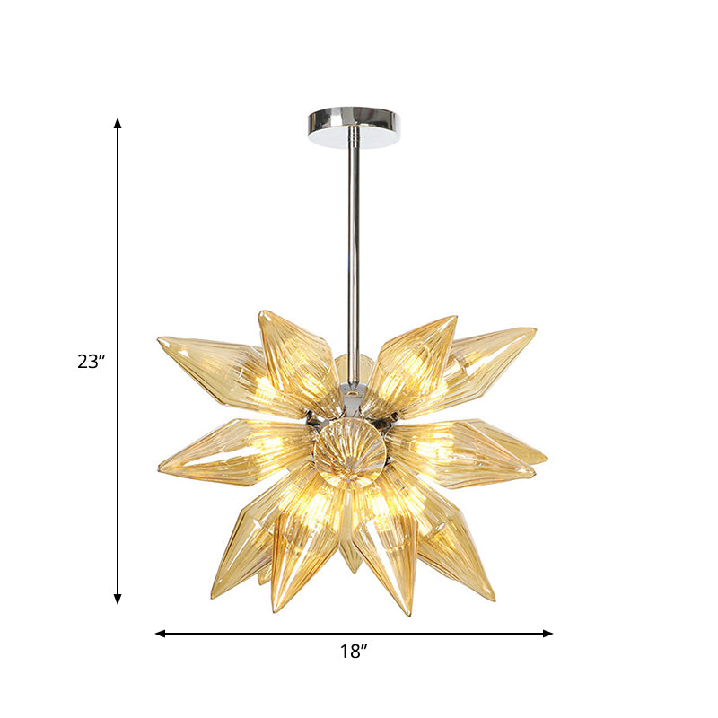 Diamond Clear/Amber Glass Chandelier Industrial 9/12/15 Heads Kitchen Pendant Lighting Fixture in Chrome/Gold Clearhalo 'Ceiling Lights' 'Chandeliers' 'Close To Ceiling Lights' 'Glass shade' 'Glass' 'Industrial Chandeliers' 'Industrial' 'Middle Century Chandeliers' 'Tiffany' Lighting' 1423485