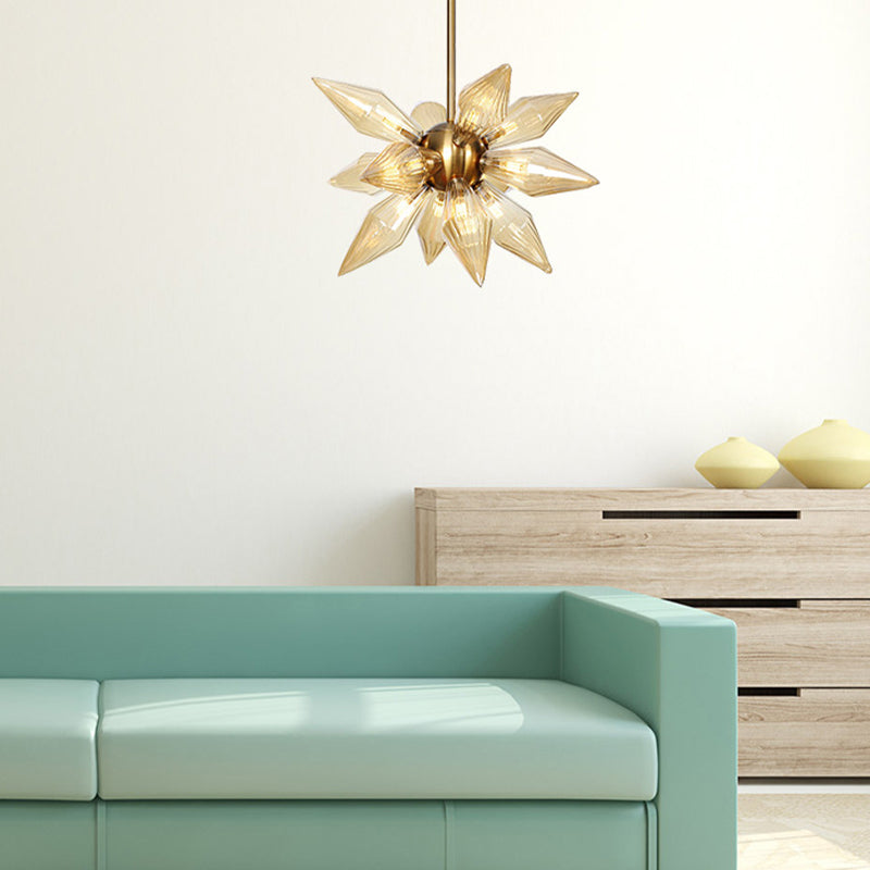 Sputnik Living Room Hanging Fixture Factory Clear/Amber Glass 9/12/15 Bulbs Brass/Copper Chandelier Lighting Fixture 12 Brass Amber Clearhalo 'Cast Iron' 'Ceiling Lights' 'Chandeliers' 'Industrial Chandeliers' 'Industrial' 'Metal' 'Middle Century Chandeliers' 'Rustic Chandeliers' 'Tiffany' Lighting' 1423547