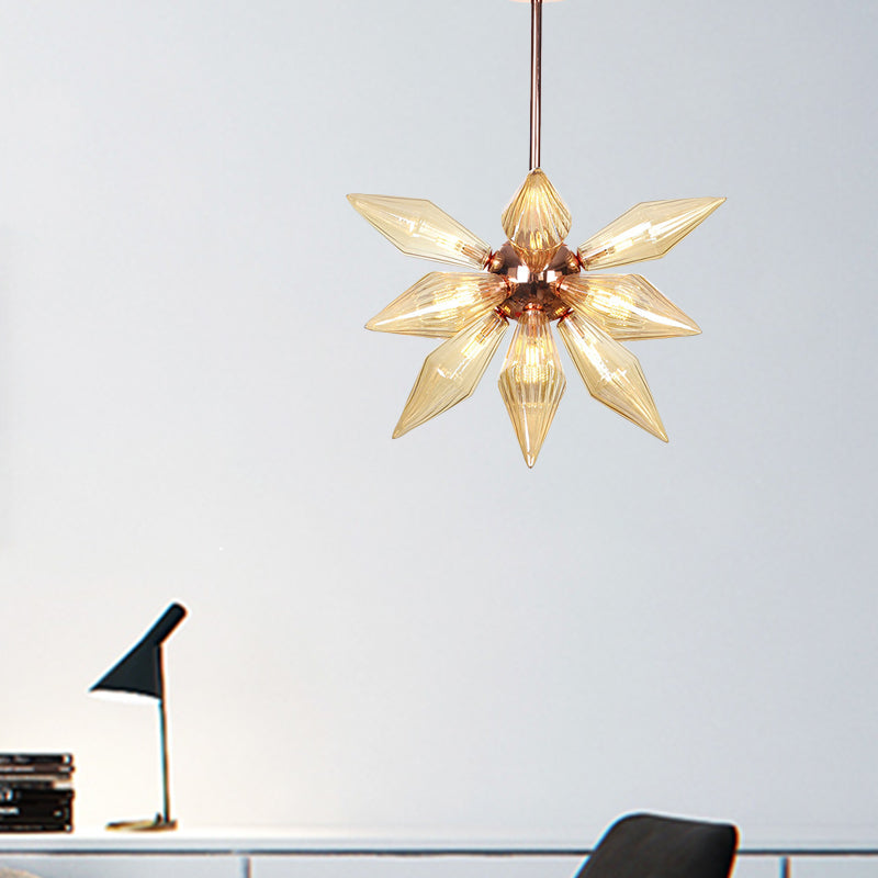 Sputnik Living Room Hanging Fixture Factory Clear/Amber Glass 9/12/15 Bulbs Brass/Copper Chandelier Lighting Fixture 12 Copper Amber Clearhalo 'Cast Iron' 'Ceiling Lights' 'Chandeliers' 'Industrial Chandeliers' 'Industrial' 'Metal' 'Middle Century Chandeliers' 'Rustic Chandeliers' 'Tiffany' Lighting' 1423555