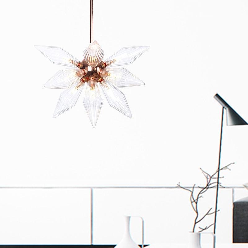 Sputnik Living Room Hanging Fixture Factory Clear/Amber Glass 9/12/15 Bulbs Brass/Copper Chandelier Lighting Fixture 12 Copper Clear Clearhalo 'Cast Iron' 'Ceiling Lights' 'Chandeliers' 'Industrial Chandeliers' 'Industrial' 'Metal' 'Middle Century Chandeliers' 'Rustic Chandeliers' 'Tiffany' Lighting' 1423559