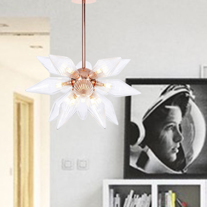 Sputnik Living Room Hanging Fixture Factory Clear/Amber Glass 9/12/15 Bulbs Brass/Copper Chandelier Lighting Fixture 15 Copper Clear Clearhalo 'Cast Iron' 'Ceiling Lights' 'Chandeliers' 'Industrial Chandeliers' 'Industrial' 'Metal' 'Middle Century Chandeliers' 'Rustic Chandeliers' 'Tiffany' Lighting' 1423563