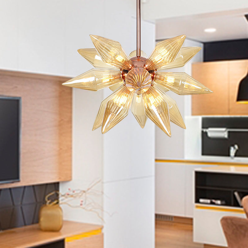 Sputnik Living Room Hanging Fixture Factory Clear/Amber Glass 9/12/15 Bulbs Brass/Copper Chandelier Lighting Fixture 15 Copper Amber Clearhalo 'Cast Iron' 'Ceiling Lights' 'Chandeliers' 'Industrial Chandeliers' 'Industrial' 'Metal' 'Middle Century Chandeliers' 'Rustic Chandeliers' 'Tiffany' Lighting' 1423567
