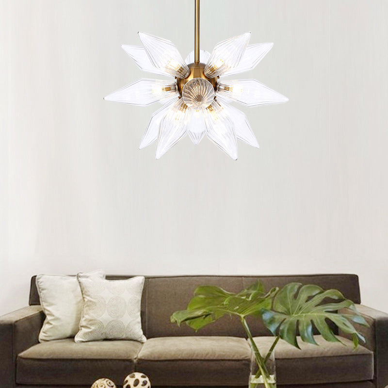Sputnik Living Room Hanging Fixture Factory Clear/Amber Glass 9/12/15 Bulbs Brass/Copper Chandelier Lighting Fixture 15 Brass Clear Clearhalo 'Cast Iron' 'Ceiling Lights' 'Chandeliers' 'Industrial Chandeliers' 'Industrial' 'Metal' 'Middle Century Chandeliers' 'Rustic Chandeliers' 'Tiffany' Lighting' 1423571