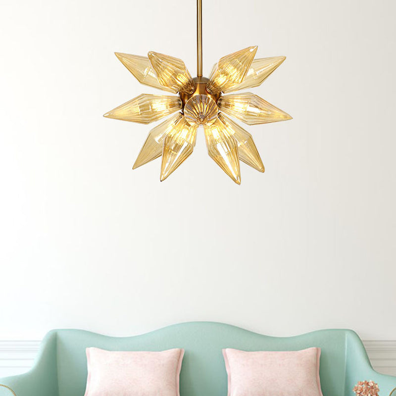 Sputnik Living Room Hanging Fixture Factory Clear/Amber Glass 9/12/15 Bulbs Brass/Copper Chandelier Lighting Fixture 15 Brass Amber Clearhalo 'Cast Iron' 'Ceiling Lights' 'Chandeliers' 'Industrial Chandeliers' 'Industrial' 'Metal' 'Middle Century Chandeliers' 'Rustic Chandeliers' 'Tiffany' Lighting' 1423575
