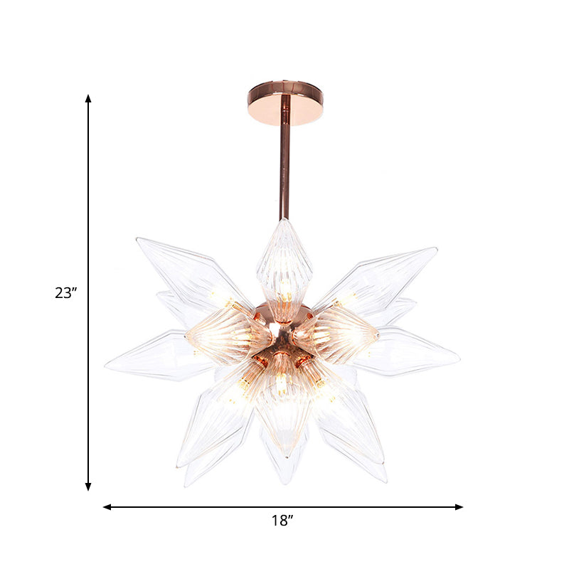 Sputnik Living Room Hanging Fixture Factory Clear/Amber Glass 9/12/15 Bulbs Brass/Copper Chandelier Lighting Fixture Clearhalo 'Cast Iron' 'Ceiling Lights' 'Chandeliers' 'Industrial Chandeliers' 'Industrial' 'Metal' 'Middle Century Chandeliers' 'Rustic Chandeliers' 'Tiffany' Lighting' 1423589