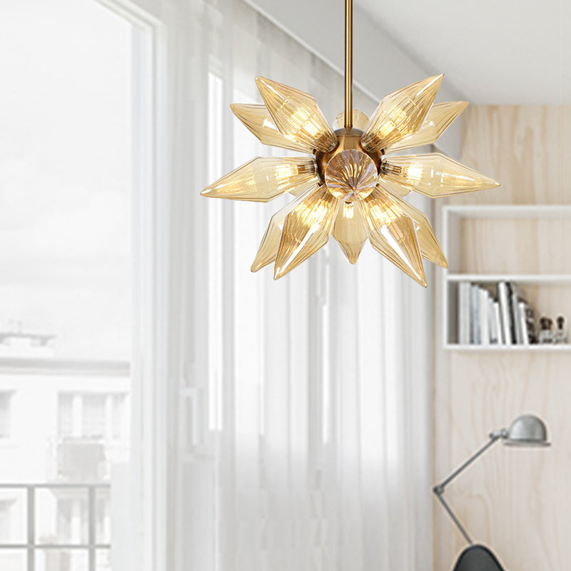 Sputnik Living Room Hanging Fixture Factory Clear/Amber Glass 9/12/15 Bulbs Brass/Copper Chandelier Lighting Fixture 18 Brass Amber Clearhalo 'Cast Iron' 'Ceiling Lights' 'Chandeliers' 'Industrial Chandeliers' 'Industrial' 'Metal' 'Middle Century Chandeliers' 'Rustic Chandeliers' 'Tiffany' Lighting' 1423591