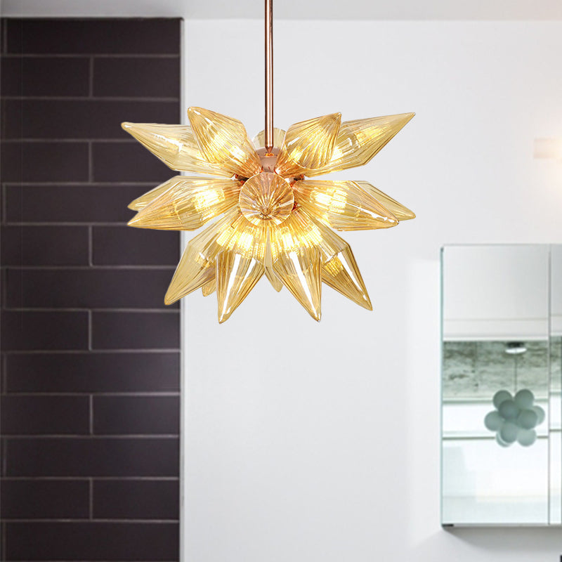 Sputnik Living Room Hanging Fixture Factory Clear/Amber Glass 9/12/15 Bulbs Brass/Copper Chandelier Lighting Fixture 21 Copper Amber Clearhalo 'Cast Iron' 'Ceiling Lights' 'Chandeliers' 'Industrial Chandeliers' 'Industrial' 'Metal' 'Middle Century Chandeliers' 'Rustic Chandeliers' 'Tiffany' Lighting' 1423595