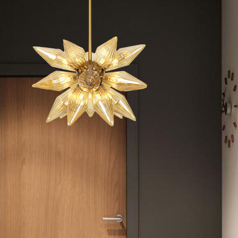 Sputnik Living Room Hanging Fixture Factory Clear/Amber Glass 9/12/15 Bulbs Brass/Copper Chandelier Lighting Fixture 21 Brass Amber Clearhalo 'Cast Iron' 'Ceiling Lights' 'Chandeliers' 'Industrial Chandeliers' 'Industrial' 'Metal' 'Middle Century Chandeliers' 'Rustic Chandeliers' 'Tiffany' Lighting' 1423599