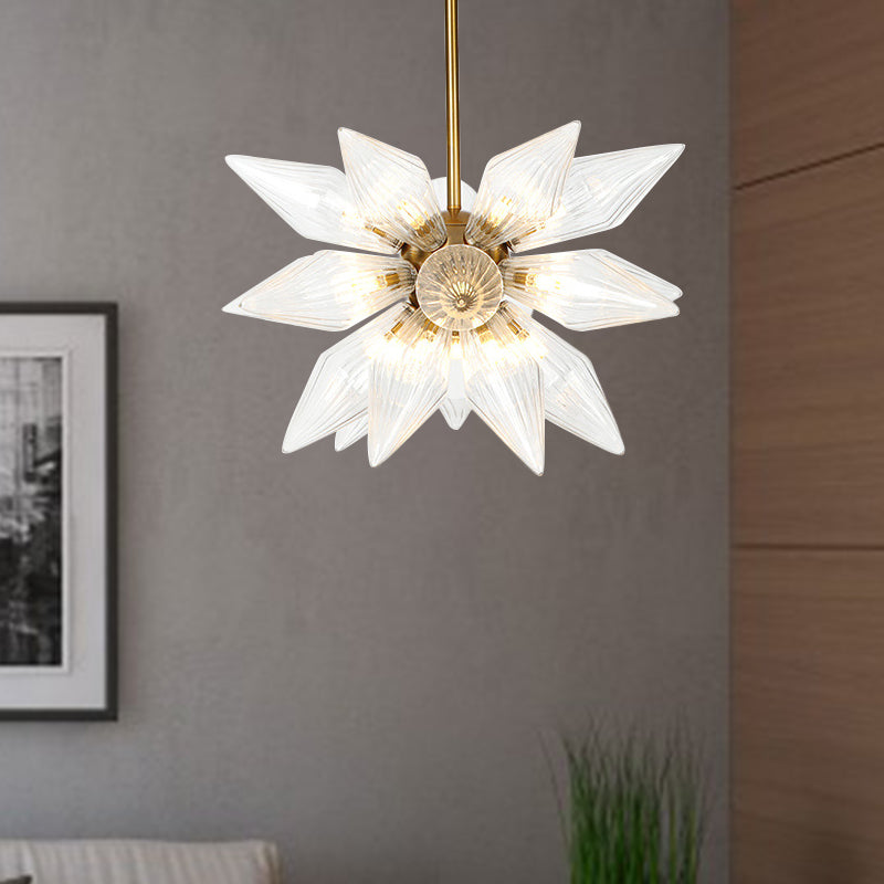 Sputnik Living Room Hanging Fixture Factory Clear/Amber Glass 9/12/15 Bulbs Brass/Copper Chandelier Lighting Fixture 21 Brass Clear Clearhalo 'Cast Iron' 'Ceiling Lights' 'Chandeliers' 'Industrial Chandeliers' 'Industrial' 'Metal' 'Middle Century Chandeliers' 'Rustic Chandeliers' 'Tiffany' Lighting' 1423607