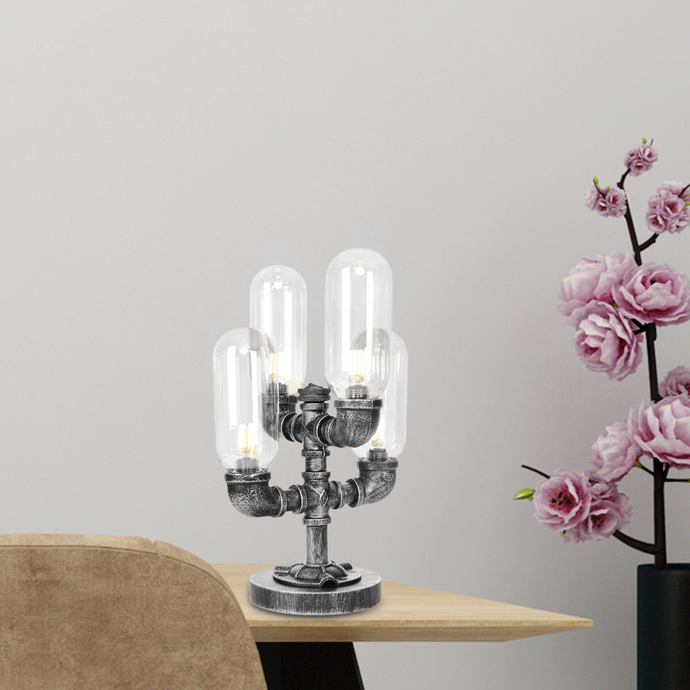 1/4/5-Bulb Capsule Shade Table Ligting Industrial Clear/Amber Glass Night Lamp for Bedroom Clearhalo 'Lamps' 'Table Lamps' Lighting' 1423718