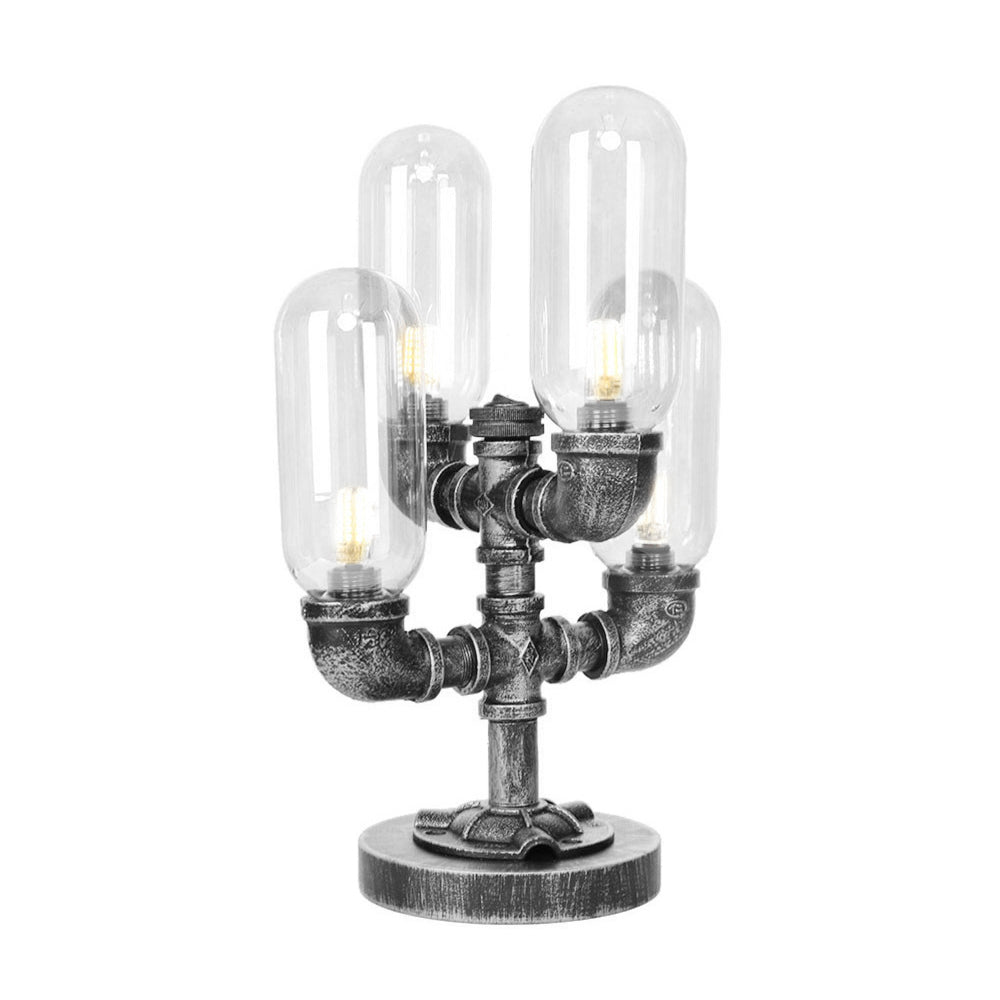 1/4/5-Bulb Capsule Shade Table Ligting Industrial Clear/Amber Glass Night Lamp for Bedroom Clear B Clearhalo 'Lamps' 'Table Lamps' Lighting' 1423720