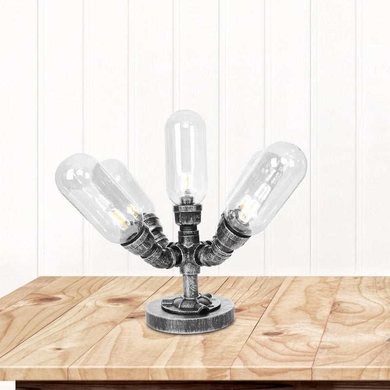 1/4/5-Bulb Capsule Shade Table Ligting Industrial Clear/Amber Glass Night Lamp for Bedroom Clearhalo 'Lamps' 'Table Lamps' Lighting' 1423722
