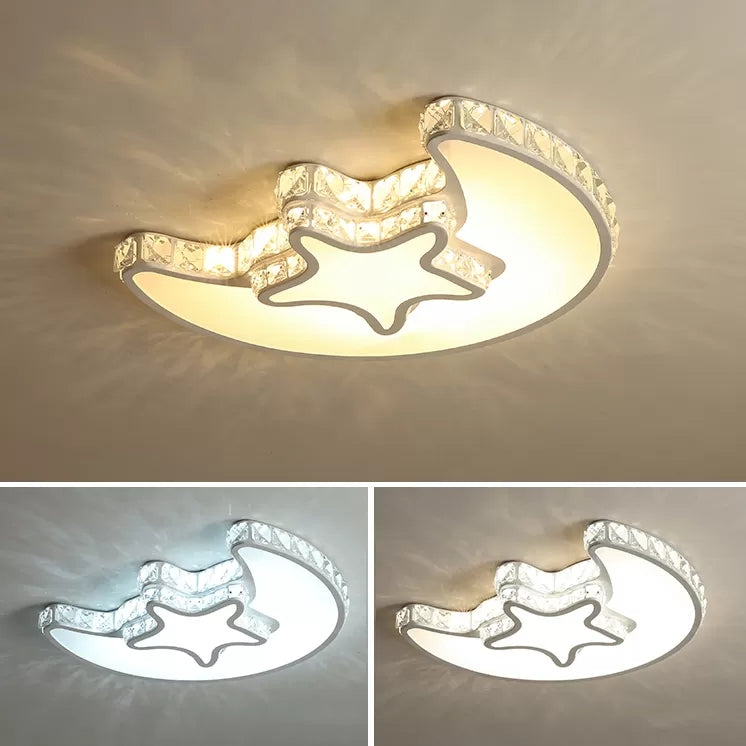Kids Sky View Flush Ceiling Light Acrylic White Ceiling Mount Light with Clear Crystal for Foyer White Moon Clearhalo 'Ceiling Lights' 'Close To Ceiling Lights' 'Close to ceiling' 'Flush mount' Lighting' 14239