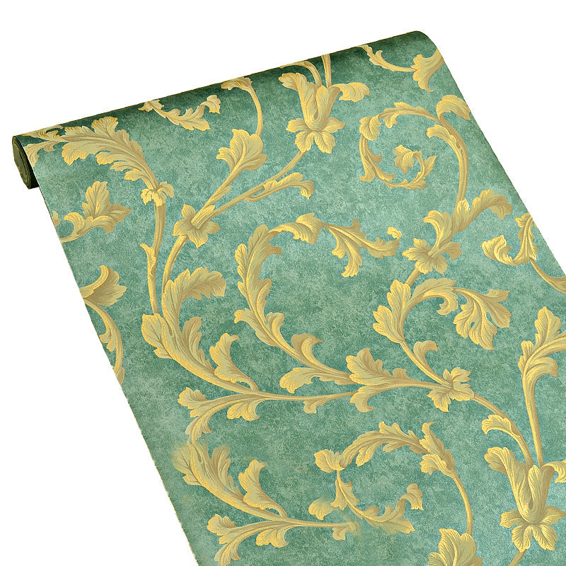 Rural Botanical Scroll Wallpaper Roll Green Waterproofing Wall Decor for Living Room Clearhalo 'Country wall decor' 'Rustic' 'Wallpaper' Wall Decor' 1424342
