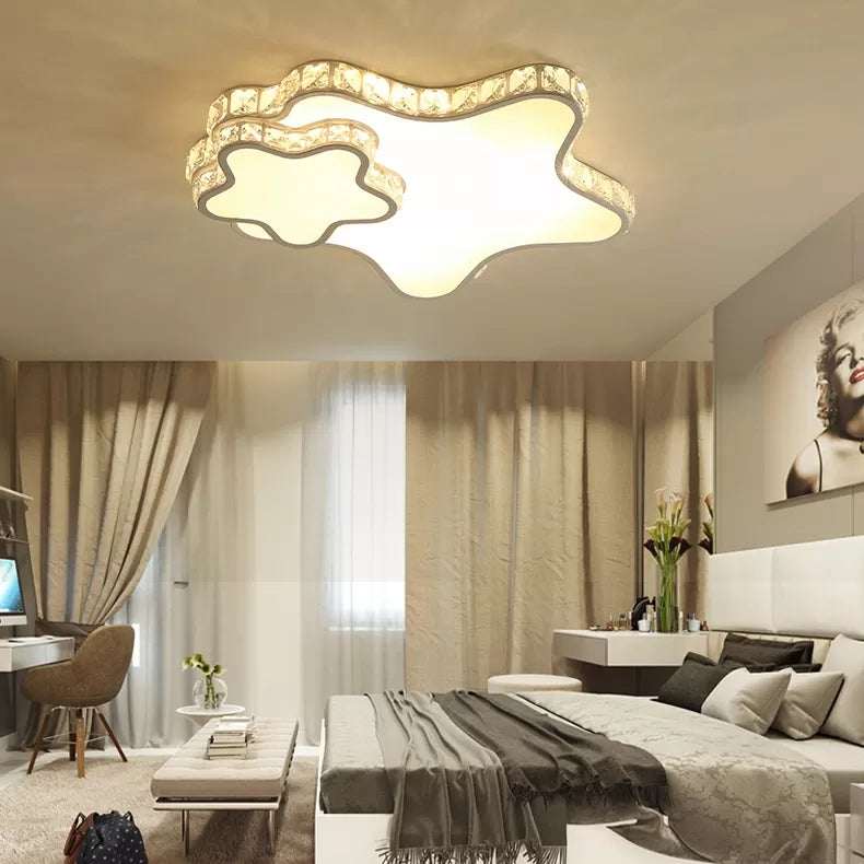 Kids Sky View Flush Ceiling Light Acrylic White Ceiling Mount Light with Clear Crystal for Foyer Clearhalo 'Ceiling Lights' 'Close To Ceiling Lights' 'Close to ceiling' 'Flush mount' Lighting' 14244