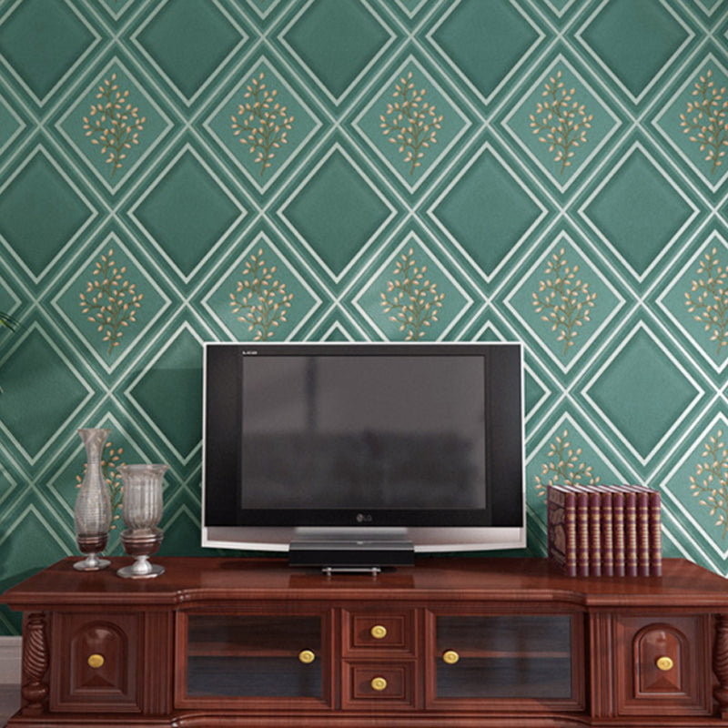 Botanical Rhombus Patterned Wallpaper Roll Modern Flock Wall Decor for Living Room Clearhalo 'Modern wall decor' 'Modern' 'Wallpaper' Wall Decor' 1424537