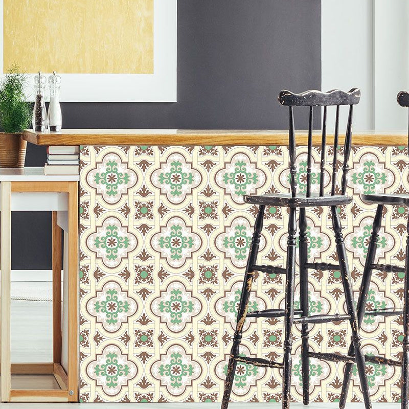 Bohemia Quatrefoil Wallpaper Panel for Bathroom 8' x 8" Wall Art in Green-White, Peel and Stick Clearhalo 'Wall Decor' 'Wallpaper' 1424877