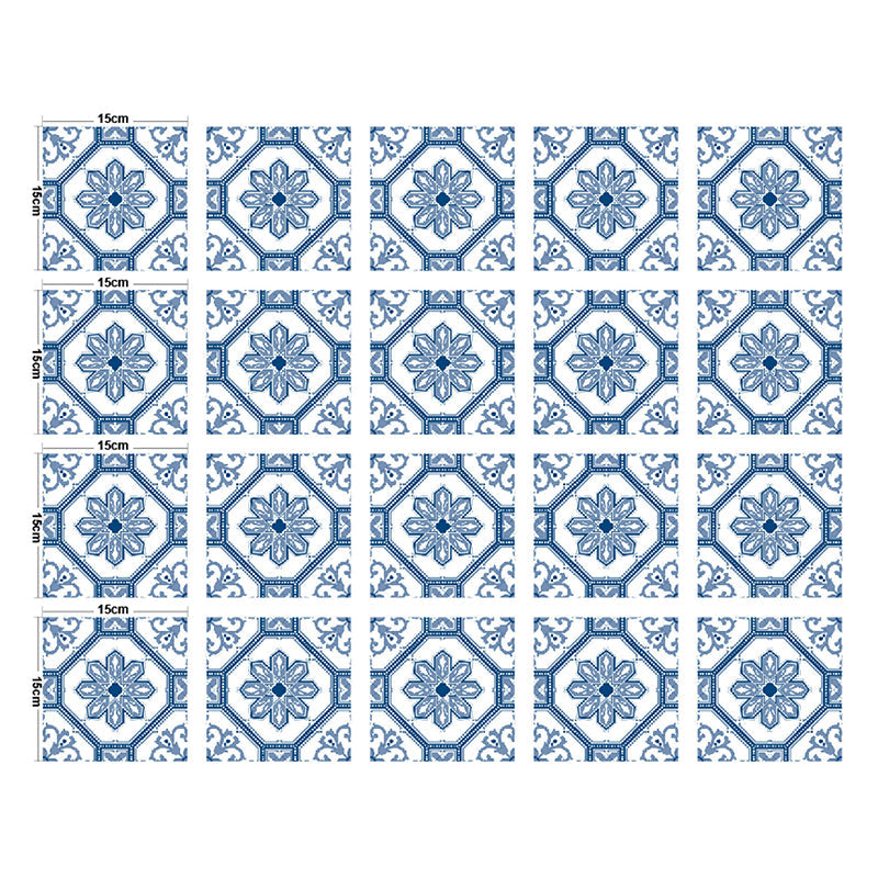 Blue Flower Wallpaper Panels Self-Sticking Bathroom Bohemian Wall Covering (20 Pcs) Clearhalo 'Wall Decor' 'Wallpaper' 1425043