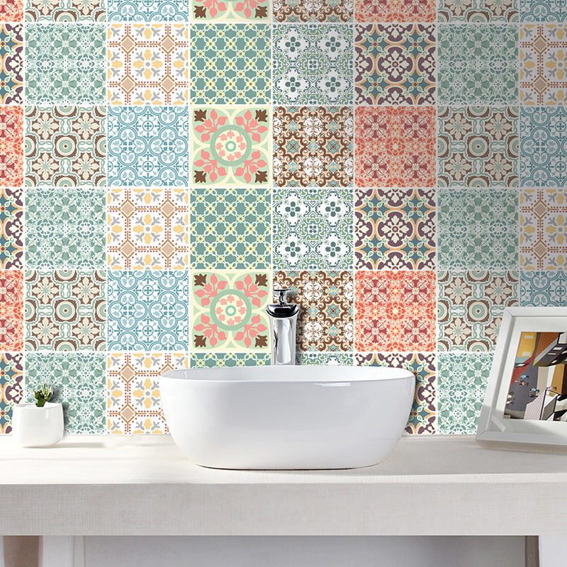 Boho Chic Geometric Wallpaper Panel in Red-Blue-Green Self Adhesive Wall Art for Bath Clearhalo 'Wall Decor' 'Wallpaper' 1425150