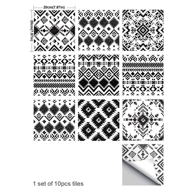 Exotic Mixed Pattern Adhesive Wallpaper Panels for Bathroom, Black and White, 8' L x 8" W Clearhalo 'Wall Decor' 'Wallpaper' 1425159