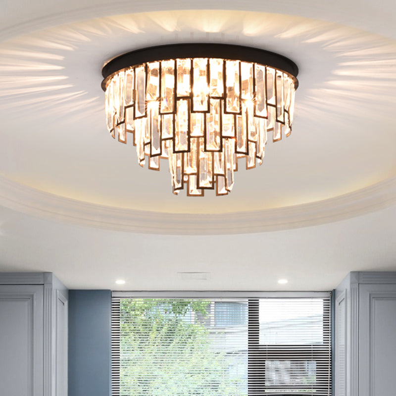 4 Heads Taper Flush Mount Light Modern Black/Gold Clear Crystals Lighting Fixture for Bedroom Black Clearhalo 'Ceiling Lights' 'Close To Ceiling Lights' 'Close to ceiling' 'Flush mount' Lighting' 1425481