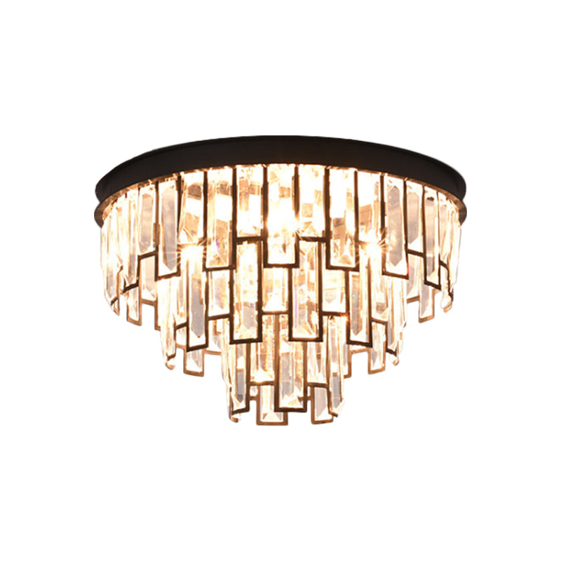 4 Heads Taper Flush Mount Light Modern Black/Gold Clear Crystals Lighting Fixture for Bedroom Clearhalo 'Ceiling Lights' 'Close To Ceiling Lights' 'Close to ceiling' 'Flush mount' Lighting' 1425483