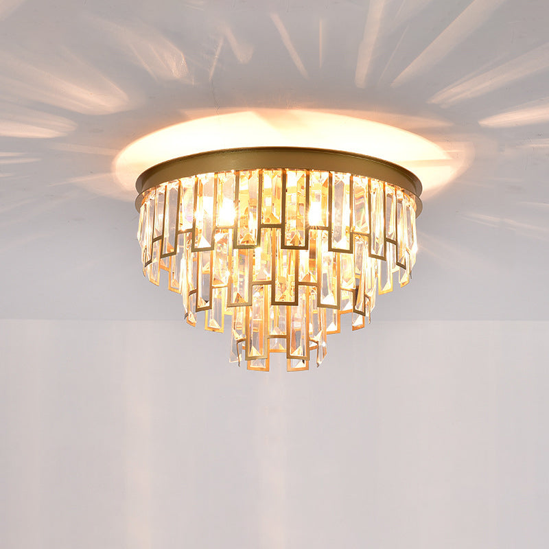 4 Heads Taper Flush Mount Light Modern Black/Gold Clear Crystals Lighting Fixture for Bedroom Gold Clearhalo 'Ceiling Lights' 'Close To Ceiling Lights' 'Close to ceiling' 'Flush mount' Lighting' 1425485