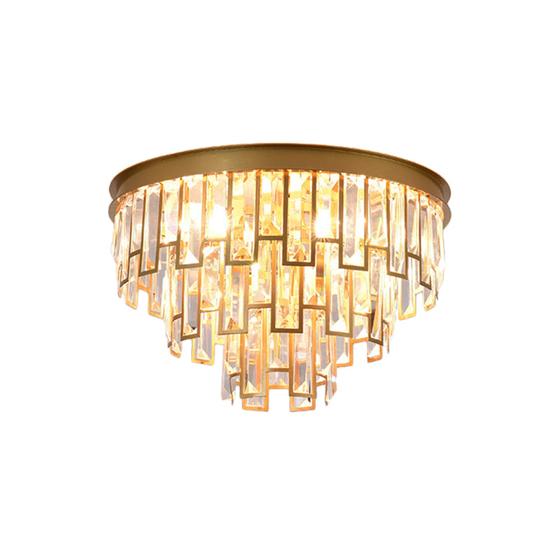 4 Heads Taper Flush Mount Light Modern Black/Gold Clear Crystals Lighting Fixture for Bedroom Clearhalo 'Ceiling Lights' 'Close To Ceiling Lights' 'Close to ceiling' 'Flush mount' Lighting' 1425487