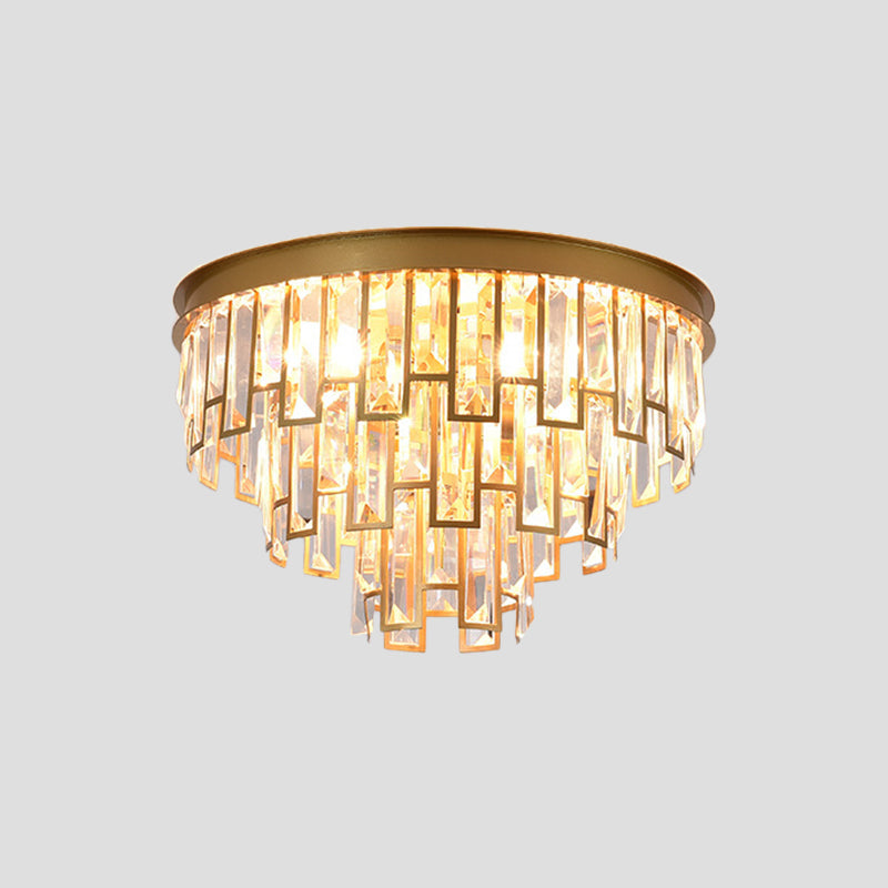 4 Heads Taper Flush Mount Light Modern Black/Gold Clear Crystals Lighting Fixture for Bedroom Clearhalo 'Ceiling Lights' 'Close To Ceiling Lights' 'Close to ceiling' 'Flush mount' Lighting' 1425488