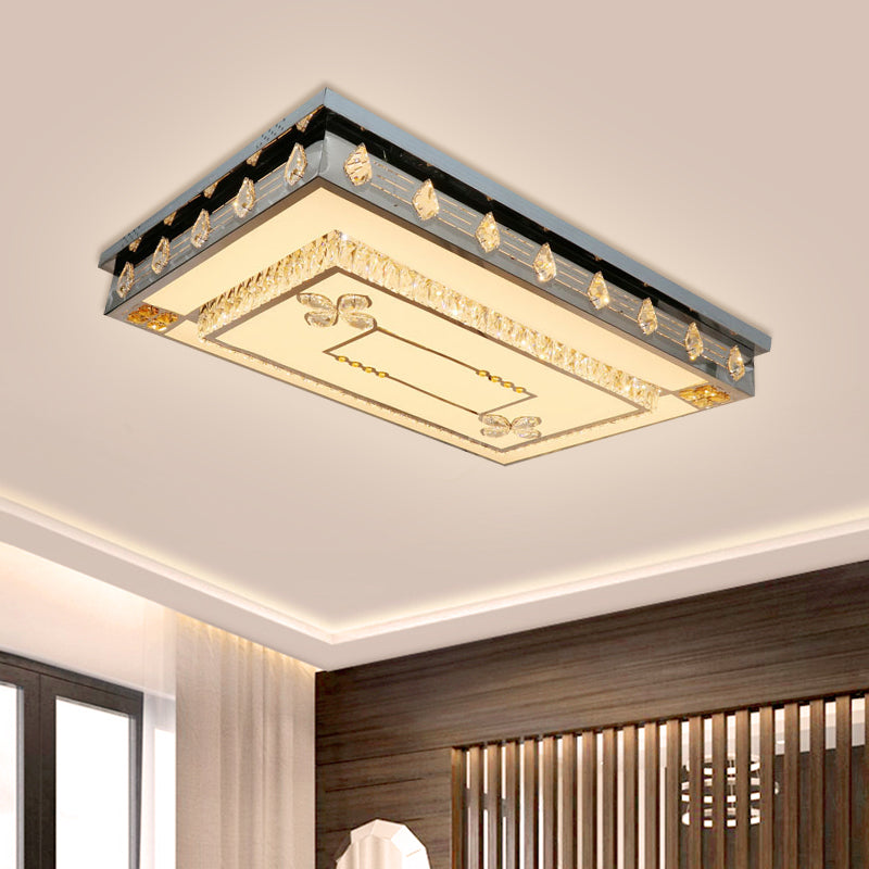 Rectangular Ceiling Fixture Modern Clear Crystal Blocks Drawing Room LED Flush Mount Lamp in Stainless-Steel Clearhalo 'Ceiling Lights' 'Close To Ceiling Lights' 'Close to ceiling' 'Flush mount' Lighting' 1425613