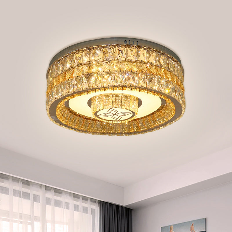 Clear Crystal Blocks Drum Flush Mount Modern Living Room LED Close to Ceiling Light Clearhalo 'Ceiling Lights' 'Close To Ceiling Lights' 'Close to ceiling' 'Flush mount' Lighting' 1425636