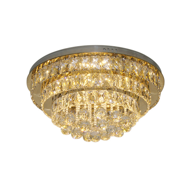Stainless-Steel Tapered Flushmount Contemporary Clear Faceted Crystal Blocks LED Parlor Ceiling Fixture Clearhalo 'Ceiling Lights' 'Close To Ceiling Lights' 'Close to ceiling' 'Flush mount' Lighting' 1425667