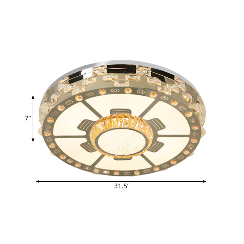 LED Round Ceiling Mount Modern Stainless-Steel Clear Beveled Crystal Blocks Flush Light Fixture Clearhalo 'Ceiling Lights' 'Close To Ceiling Lights' 'Close to ceiling' 'Flush mount' Lighting' 1425675