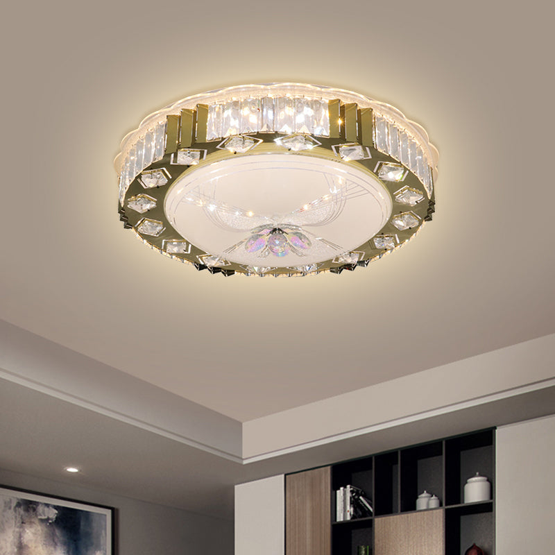 LED Circular Ceiling Fixture Modern Stainless-Steel Finish Clear Cut Crystal Blocks Flush Mount in Warm/Multi Color Light Stainless-Steel Clearhalo 'Ceiling Lights' 'Close To Ceiling Lights' 'Close to ceiling' 'Flush mount' Lighting' 1425688