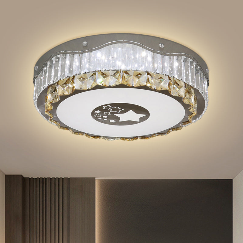 Clear Crystal Blocks Round Flush Light Modern Bedroom LED Ceiling Mount in Stainless-Steel Clearhalo 'Ceiling Lights' 'Close To Ceiling Lights' 'Close to ceiling' 'Flush mount' Lighting' 1425697