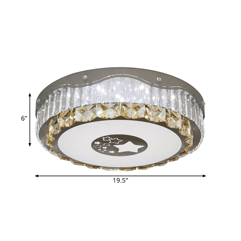 Clear Crystal Blocks Round Flush Light Modern Bedroom LED Ceiling Mount in Stainless-Steel Clearhalo 'Ceiling Lights' 'Close To Ceiling Lights' 'Close to ceiling' 'Flush mount' Lighting' 1425699